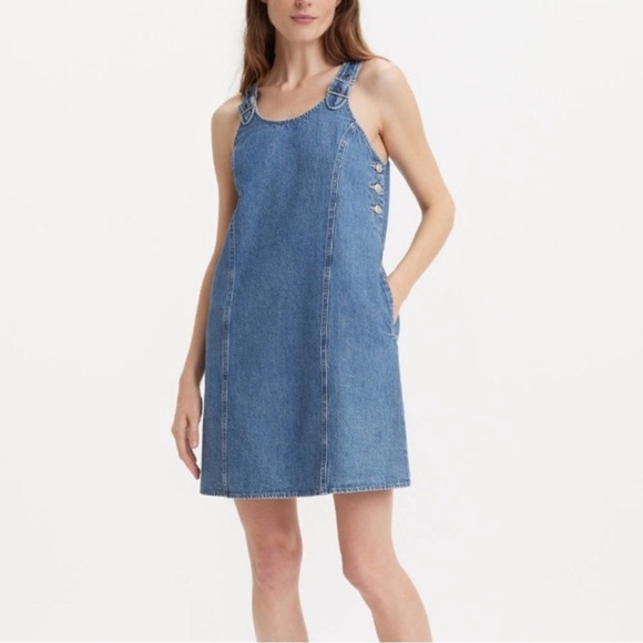 Levi's Aly Denim Jumper Jean Dress Medium Wash Size Large - Picture 1 of 7